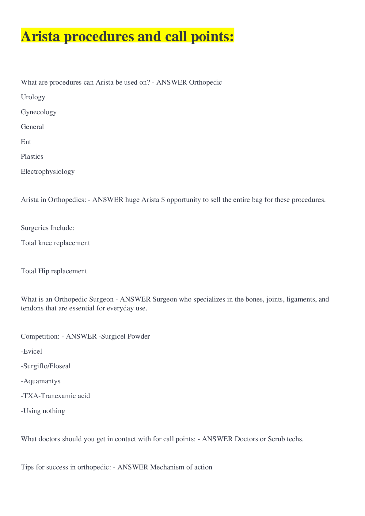 Preview image of Arista procedures and call points: document
